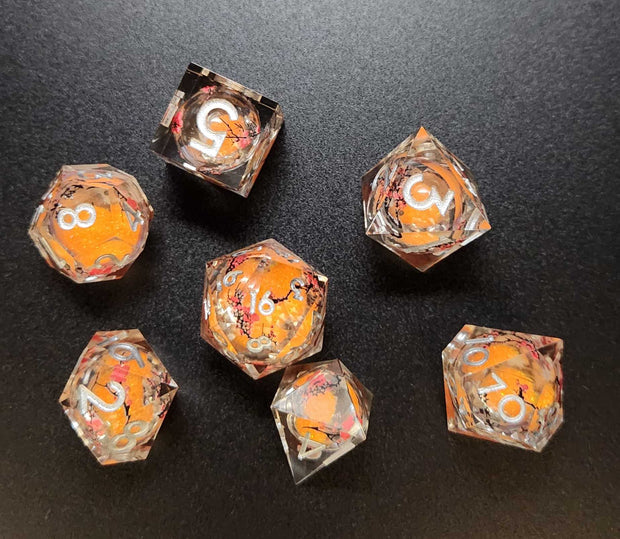 Mizuki's Hoard Emberbloom Sharp Edge Resin Polyhedral Dice Set