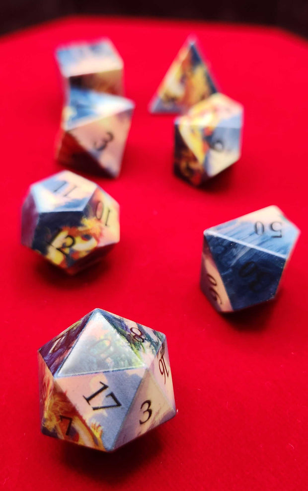 Mizuki's Hoard Skyfire Dragon Sharp Edge Resin Polyhedral Dice Set