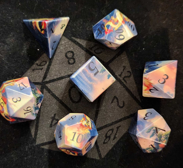 Mizuki's Hoard Skyfire Dragon Sharp Edge Resin Polyhedral Dice Set