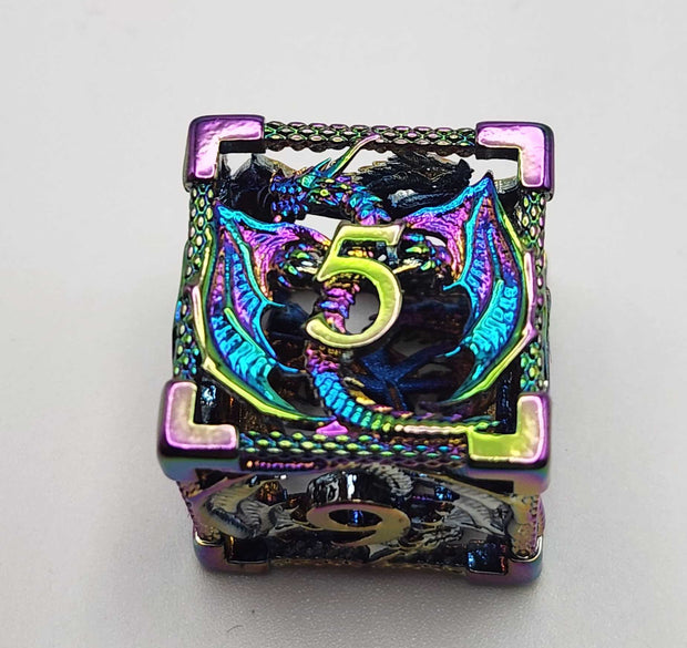 Mizuki's Hoard Rainbow Hollow Dragon Metal Polyhedral Dice Set