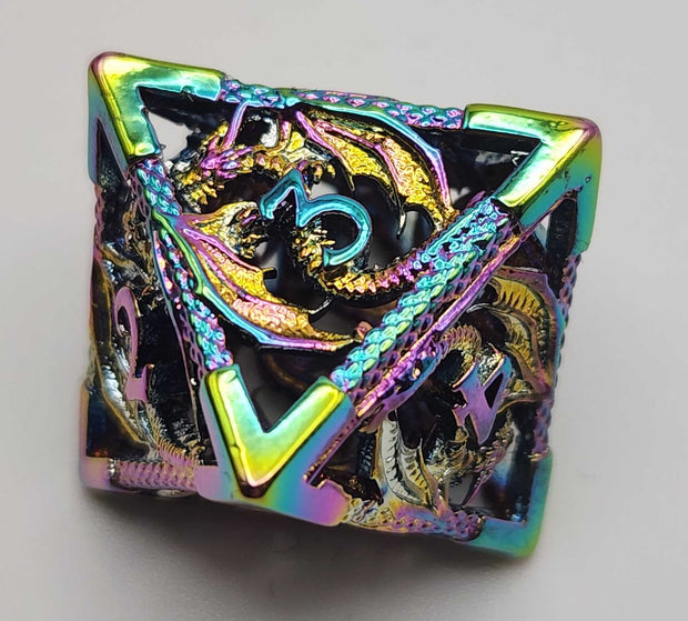Mizuki's Hoard Rainbow Hollow Dragon Metal Polyhedral Dice Set