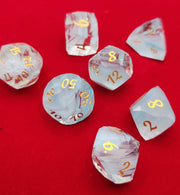 Mizuki's Hoard Diamond Dust Glass Polyhedral Dice Set