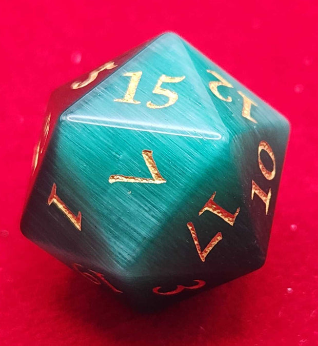 Mizuki's Hoard Green Cat's Eye Gemstone Polyhedral Dice Set