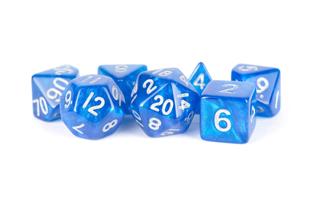 Blue and Silver Stardust Acrylic Polyhedral Dice Set by FanRoll Dice