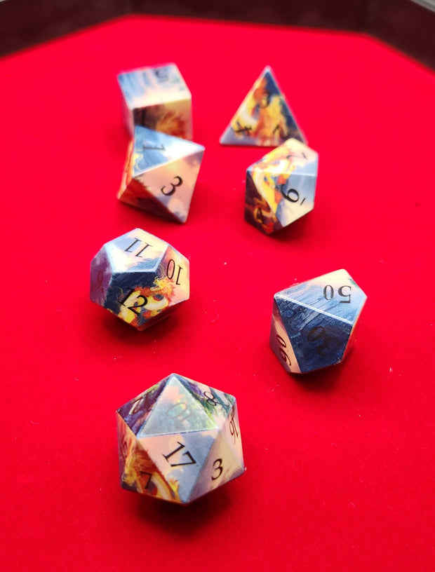 Mizuki's Hoard Skyfire Dragon Sharp Edge Resin Polyhedral Dice Set