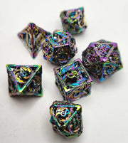 Mizuki's Hoard Rainbow Hollow Dragon Metal Polyhedral Dice Set