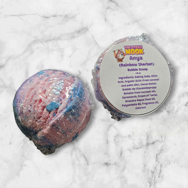 Spy x Family Anya Inspired Bubble Scoop with a Cocoa Butter Drizzle (Solid Bubble Bath) (Rainbow Sherbet Scented)